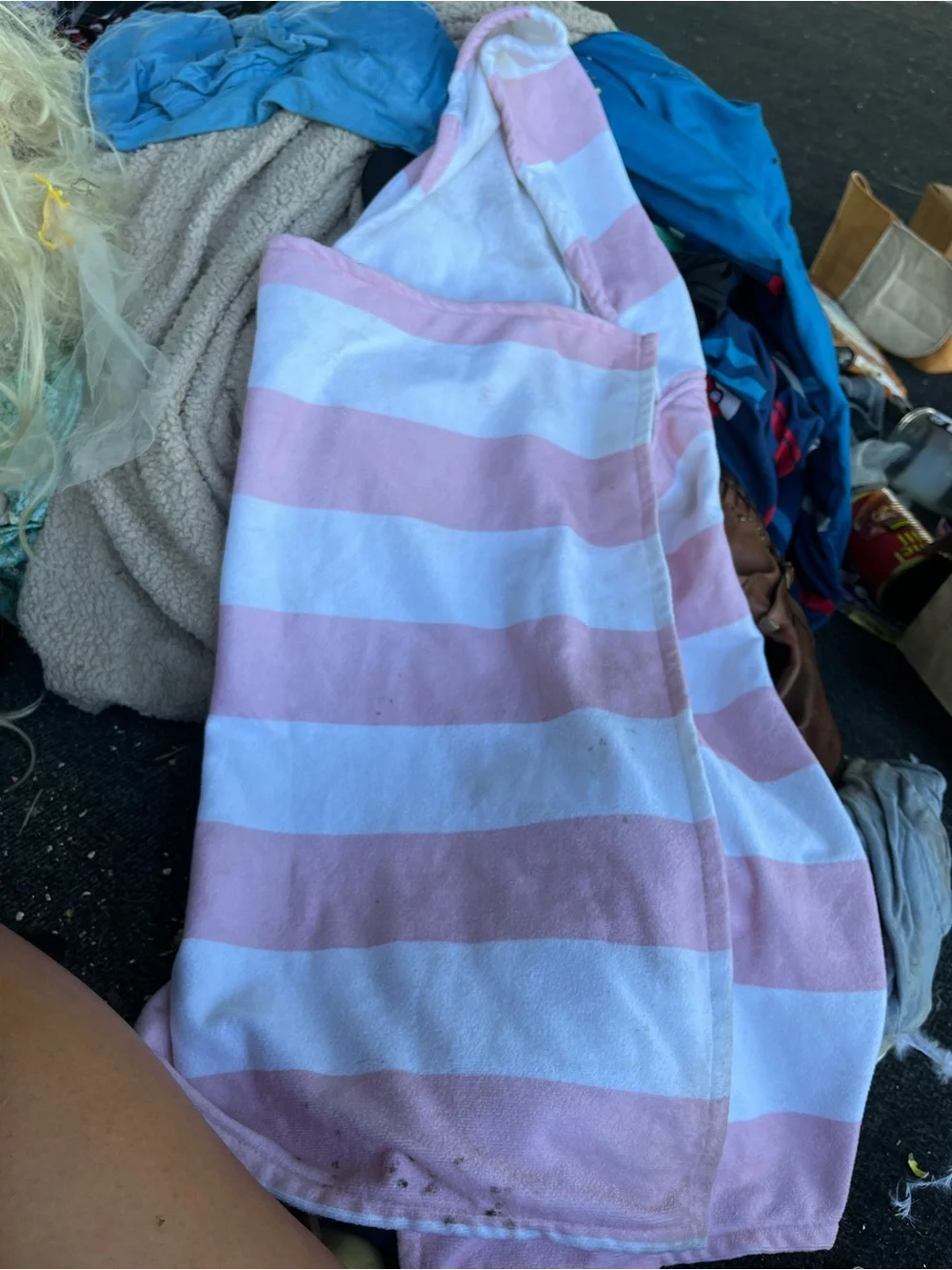 Pink and White Striped Hooded Towel Wrap